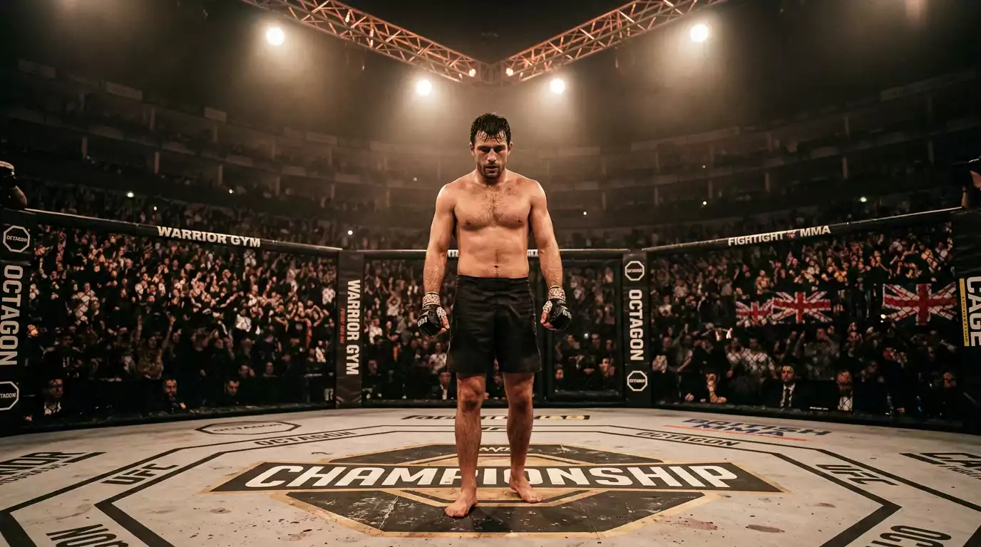 MMA fighter inside the octagon during a UFC card at a UK arena